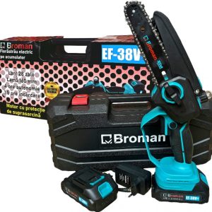 Fierastrau electric Broman EF-38V+, 2 acumulatori 38V, lama 16 cm, sistem ungere lant – putere si manevrabilitate pentru lucrari precise