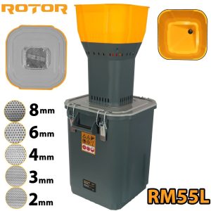 Moara electrica pentru cereale ROTOR RM55L, 1500W, 19000 rot/min, 55L, 5 site (2-8 mm), protectie termica